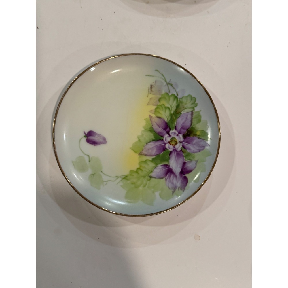 Meito China Hand Painted Floral Plate Purple  Gold Rim T Hori Japan 7.75in